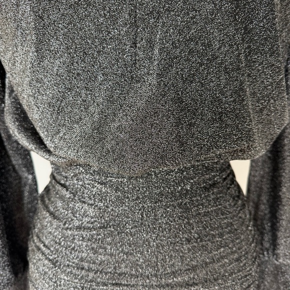 Shimmery Black Metallic Ruched Mini Dress - Picture 2 of 16